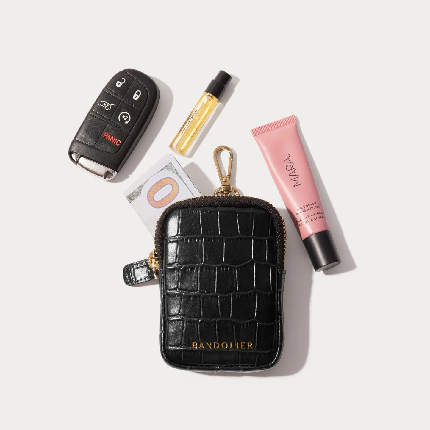 Mini Zip Clip-On Pouch - Black Croc/Gold