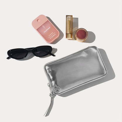 Kate Zipper Pouch - Silver Patent/Silver