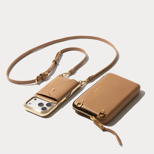 Donna Pouch Set - Tan/Chrome Gold