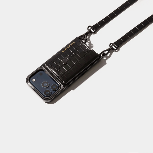 Remi Magnet Wallet Crossbody Phone Case - Black Croc/Pewter