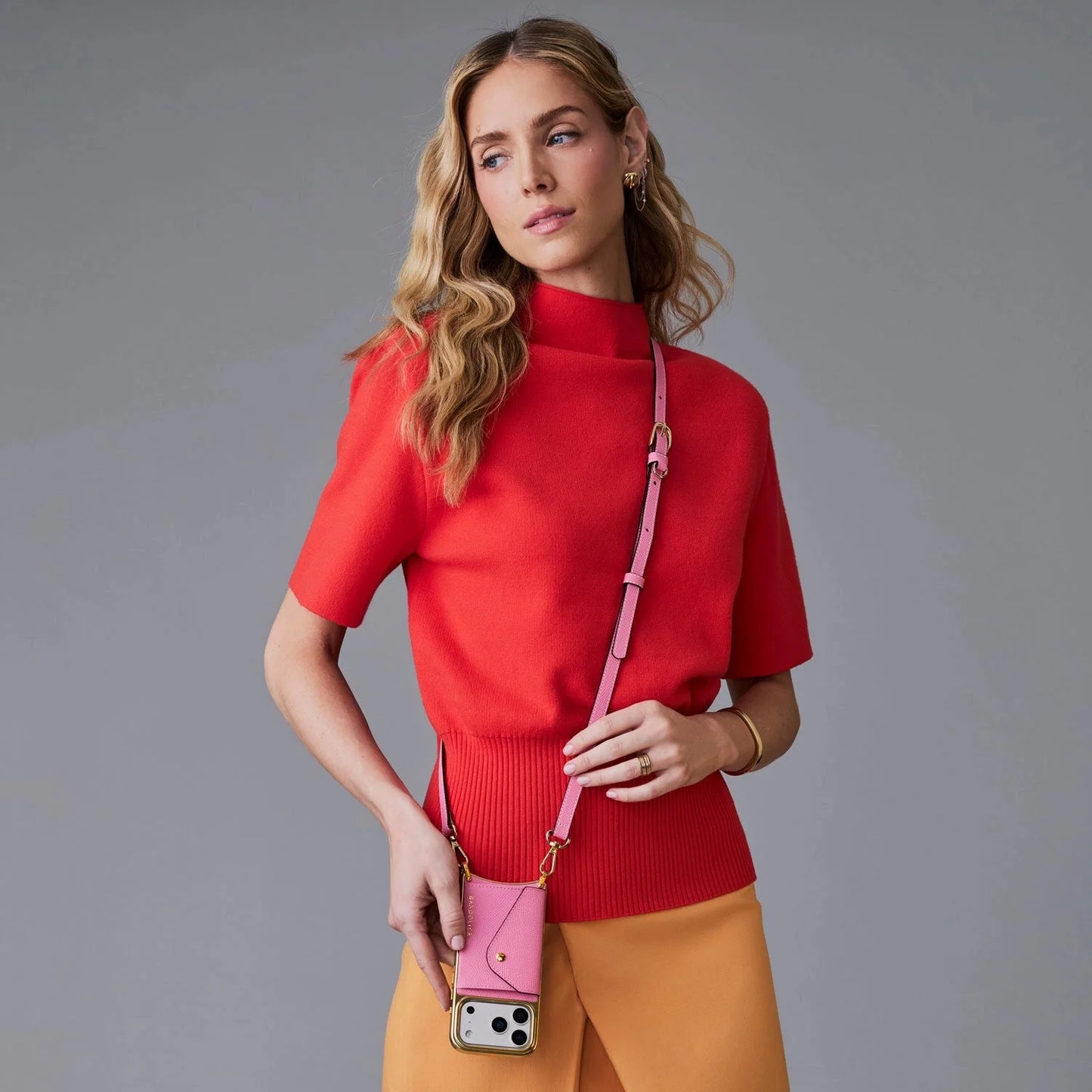Donna Chrome Crossbody Phone Case - Flamingo Pink/Gold