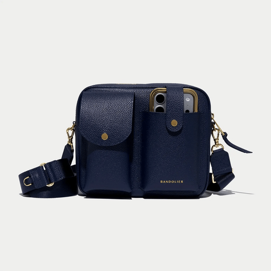Dillon Dual Pocket Crossbody Bag - Navy/Gold
