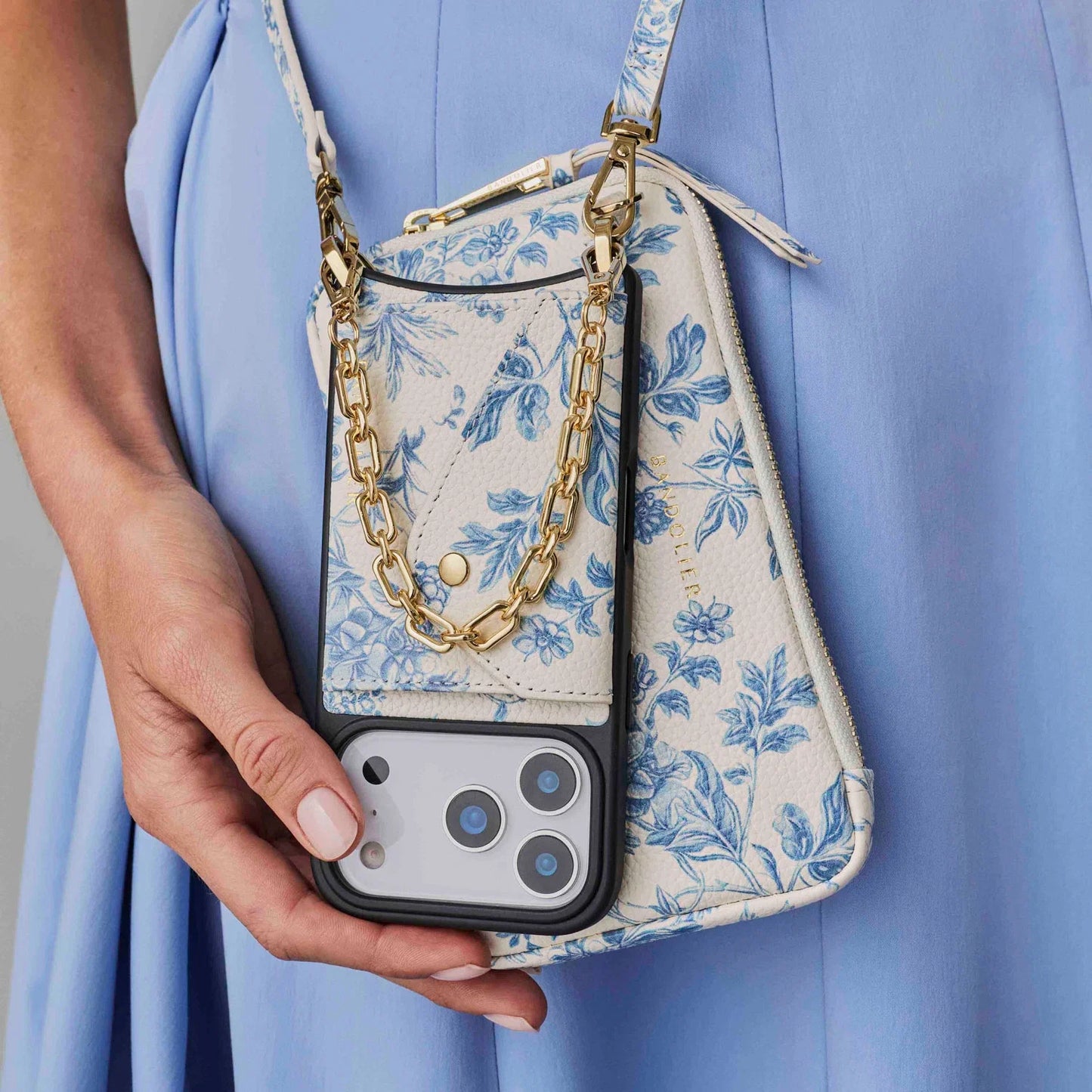 Expanded Zip Pouch - Chambray Toile/Gold