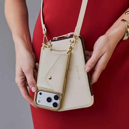 Remi Magnet Wallet Crossbody Phone Case Pouch Set - Ivory/Chrome Gold