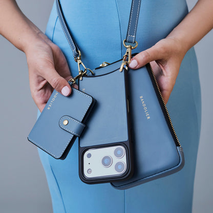 Expanded Zip Pouch - Dusty Blue/Gold