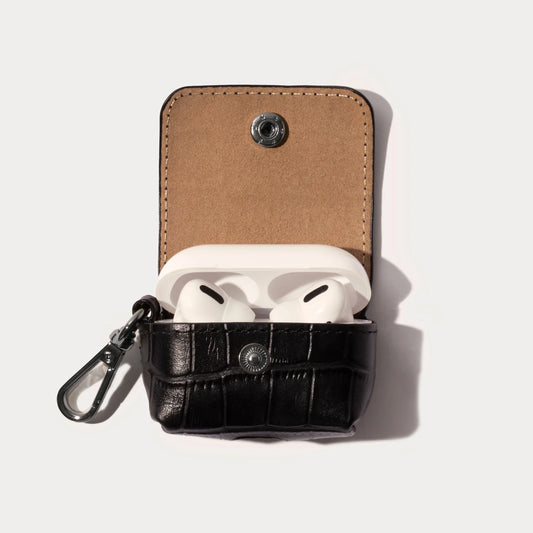 Avery AirPods Clip-On Pouch - Black Croc/Pewter
