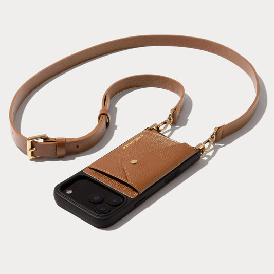 Hailey Side Slot Leather Crossbody Bandolier - Saddle Brown/Gold