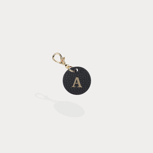 Round Leather Initial Charm - Black/Gold