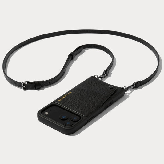 Emma Pebble Leather Crossbody Bandolier - Black/Pewter