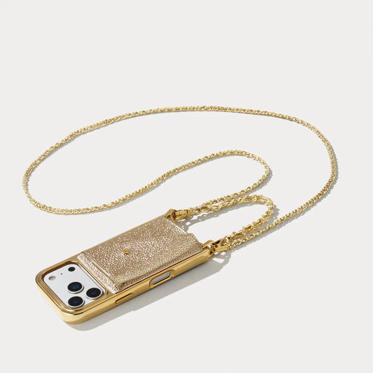 Lily Chrome Side Slot Leather Crossbody Bandolier Set - Metallic Gold/Chrome Gold