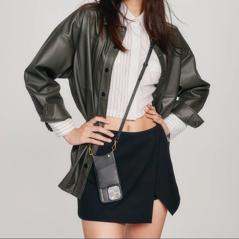 Emma Pebble Leather Adjustable Strap - Black/Gold