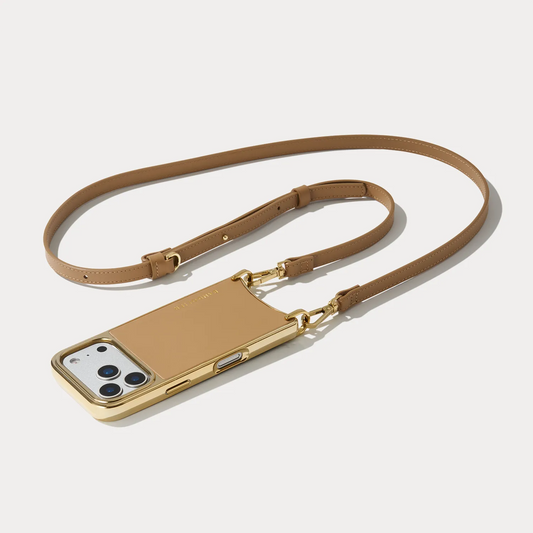 Rayna Chrome Crossbody Phone Case - Tan/Chrome Gold