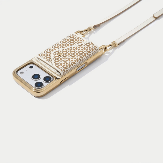 Mira Chrome Magnet Wallet Crossbody Phone Case - Ivory Tan/Chrome Gold