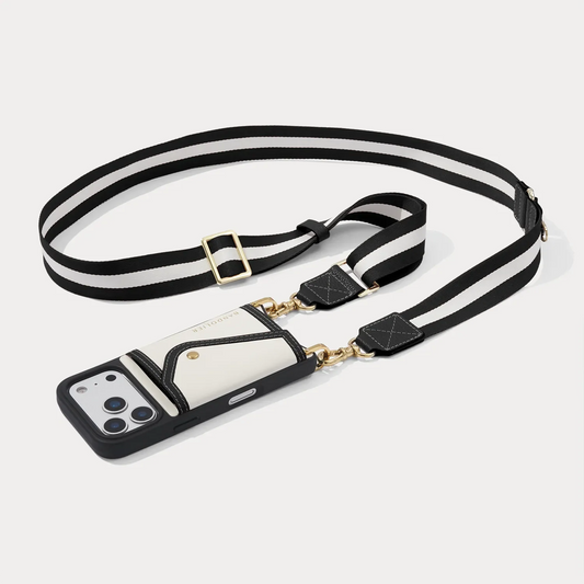 Brooke Canvas Crossbody Phone Case - Cream Black/Gold