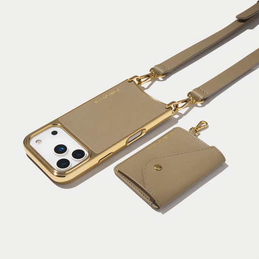 Remi Chrome Magnet Wallet Crossbody Phone Case - Khaki/Chrome Gold