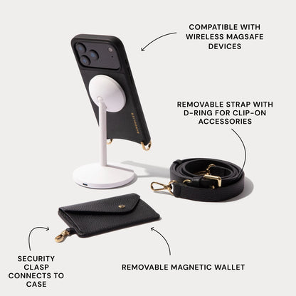 Remi Magnet Wallet Crossbody Phone Case Pouch Set - Black/Gold