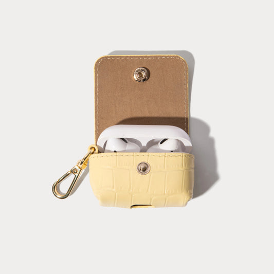 Avery AirPods Clip-On Pouch - Butter Yellow Croc/Gold