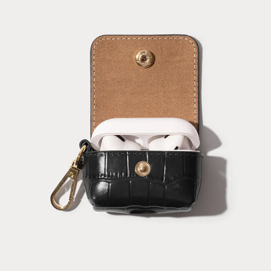 Avery AirPods Clip-On Pouch - Black Croc/Gold