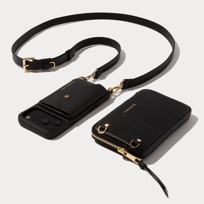 Remi Magnet Wallet Crossbody Phone Case Pouch Set - Black/Gold