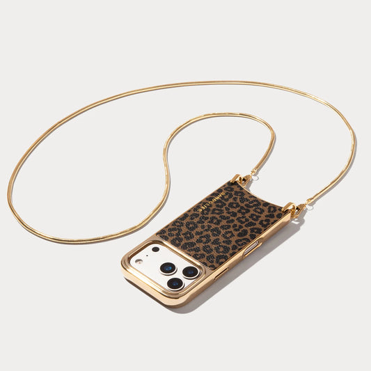 Rayna Chrome Crossbody Phone Case - Dark Leopard/Gold