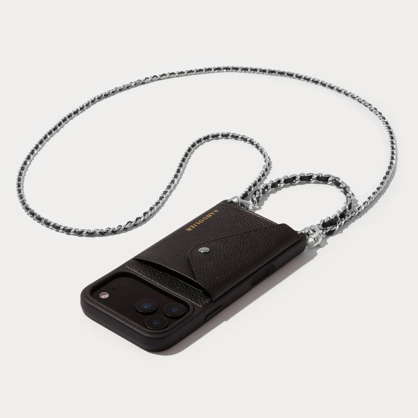 Lily Side Slot Leather Crossbody Bandolier Set - Black/Silver