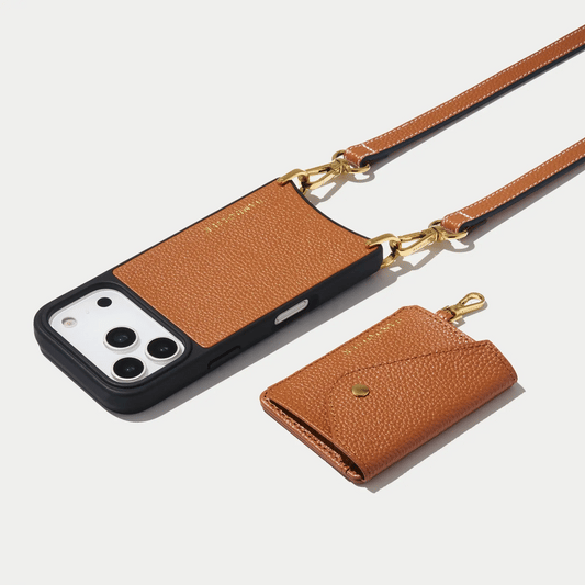 Remi Magnet Wallet Crossbody Phone Case - Saddle Brown/Gold