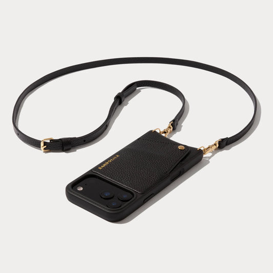 Emma Pebble Leather Crossbody Bandolier - Black/Gold