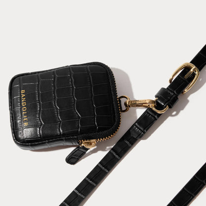 Mini Zip Clip-On Pouch - Black Croc/Gold