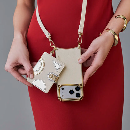 Ivy Magnet Wallet Crossbody Phone Case - Ivory Metallic Silver/Gold