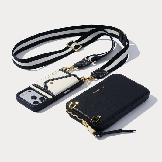 Brooke Canvas Pouch Set - Cream Black/Gold