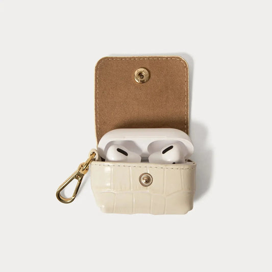 Avery AirPods Clip-On Pouch - Ivory Croc/Gold