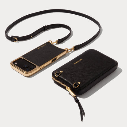 Rayna Chrome Pouch Set - Black/Gold