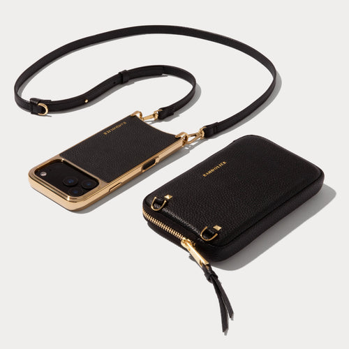 Rayna Chrome Pouch Set - Black/Gold