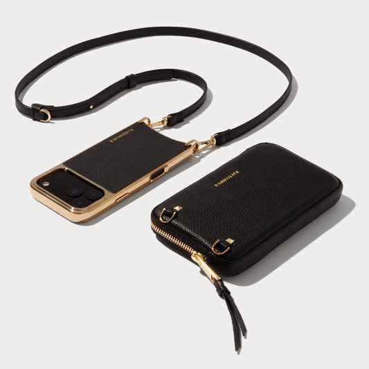Rayna Chrome Pouch Set - Black/Gold