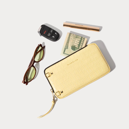 Expanded Zip Pouch - Butter Yellow Croc/Gold