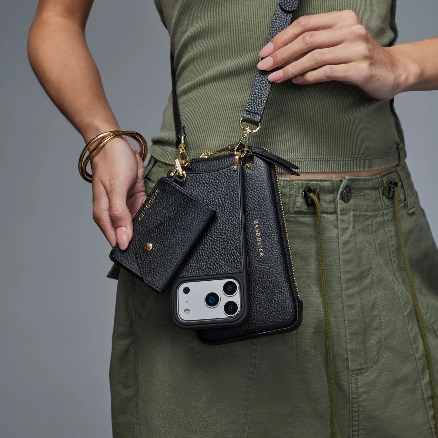 Remi Magnet Wallet Crossbody Phone Case Pouch Set - Black/Gold