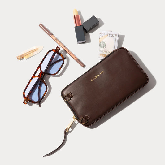 Expanded Zip Pouch - Espresso Brown/Gold
