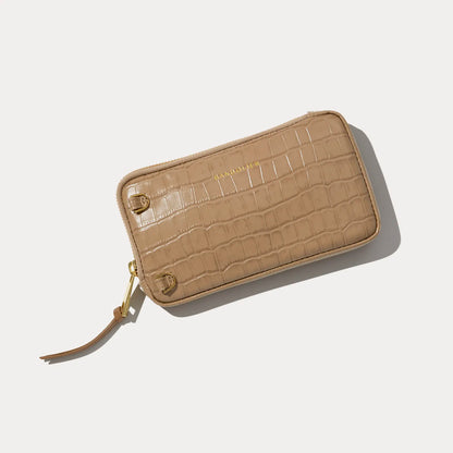Expanded Zip Pouch - Tan Croc/Gold