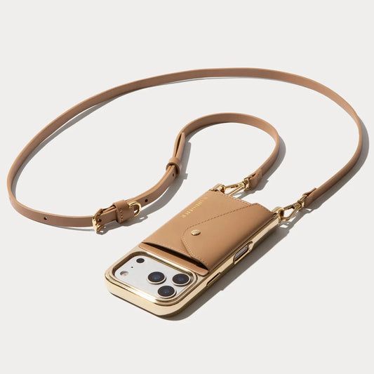 Donna Chrome Crossbody Phone Case - Tan/Chrome Gold