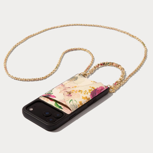 Lily Side Slot Leather Crossbody Bandolier - Ceci Ivory Floral/Gold