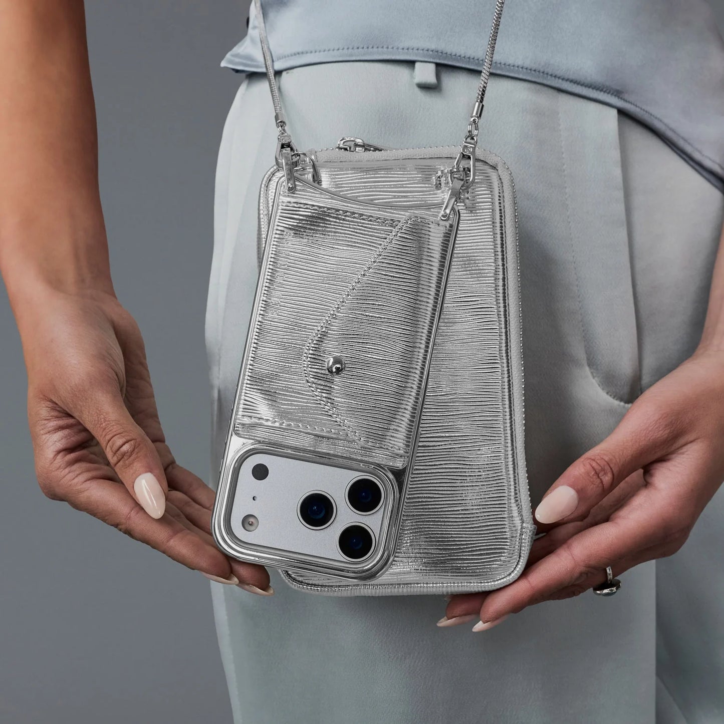Gia Chrome Pouch Set - Silver Wave/Silver