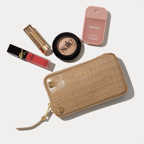Expanded Zip Pouch - Tan Croc/Gold