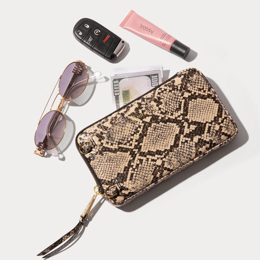 Expanded Zip Pouch - Grey Snake/Gold