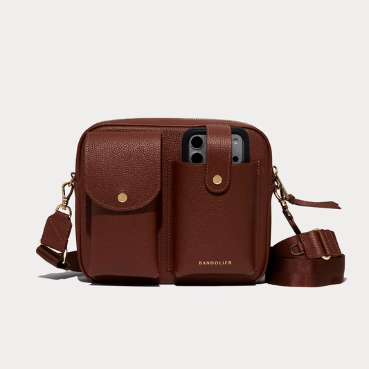 Dillon Dual Pocket Crossbody Bag - Cognac/Gold