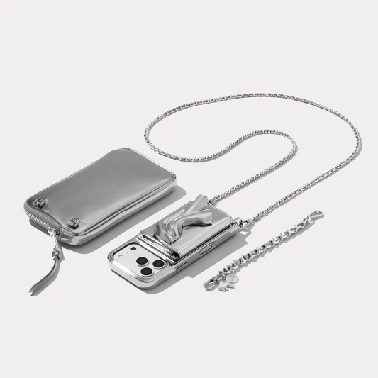 The Kaia Duet Pouch Set - Silver Patent/Silver