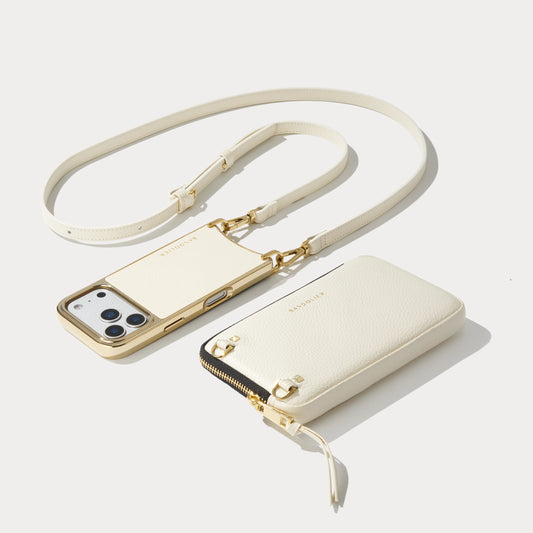 Rayna Chrome Pouch Set - Ivory/Chrome Gold