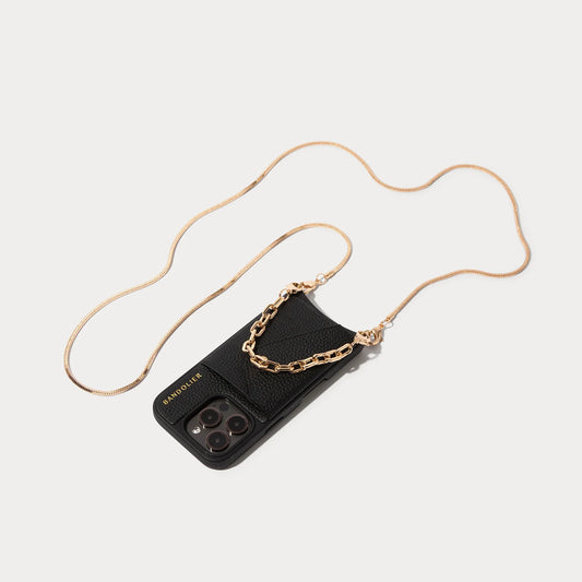 Gia Side Slot Leather Crossbody Bandolier Set - Black/Gold