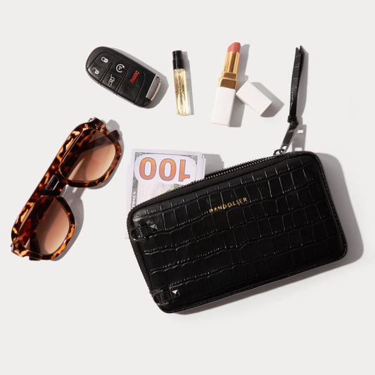 Expanded Pouch Croc - Black Croc/Pewter