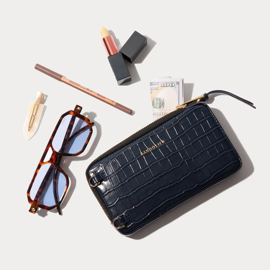 Expanded Zip Pouch - Navy Croc/Gold