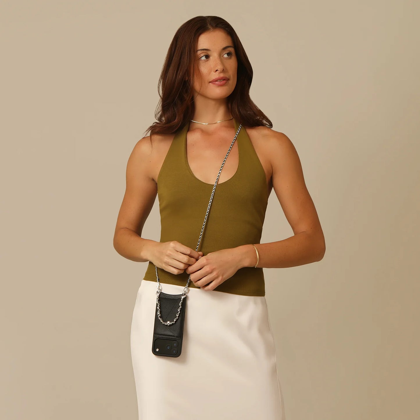 Lily Side Slot Leather Crossbody Bandolier Set - Black/Silver